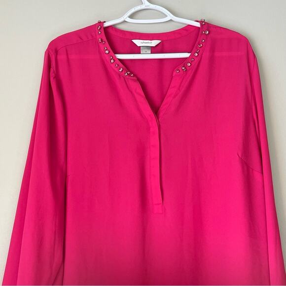 CJ Banks Pink Blouse with Pink Beaded Neckline Size 1X - Picture 6 of 11